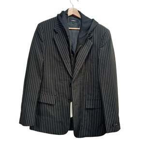 MBX Mens Pinstripe Hooded Blazer Jacket Black White Size Medium